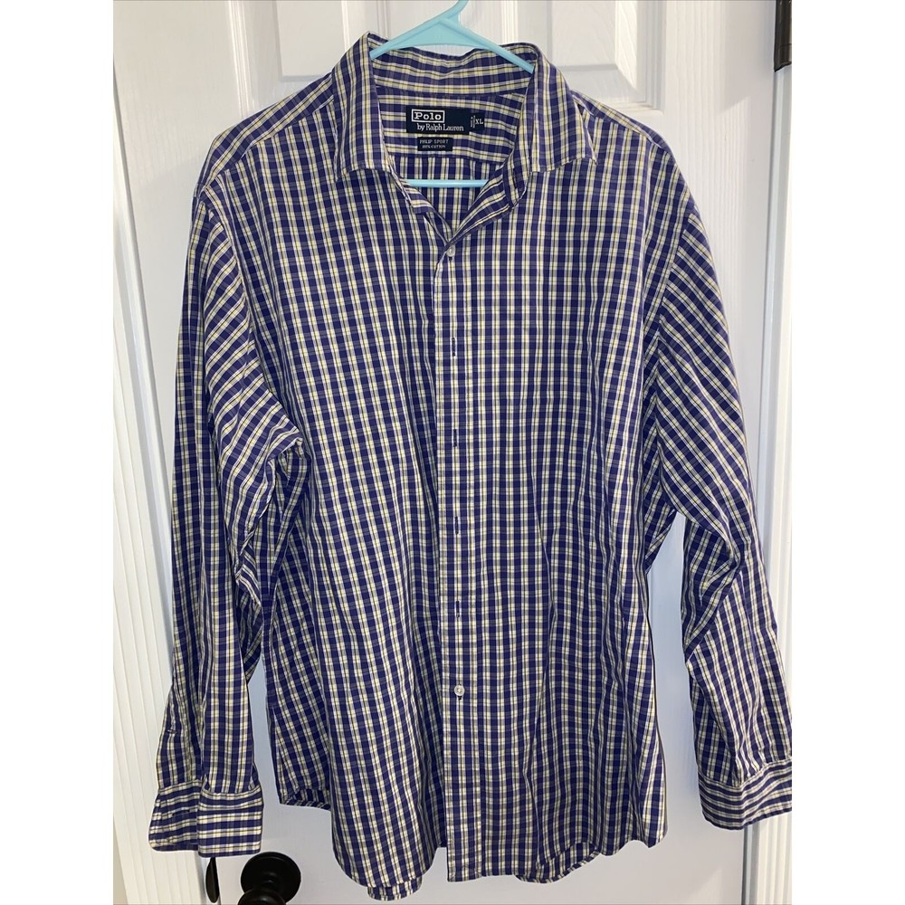 Polo Ralph Lauren Button Shirt. Long Sleeve Philip Sport Cotton. Purple Yellow.